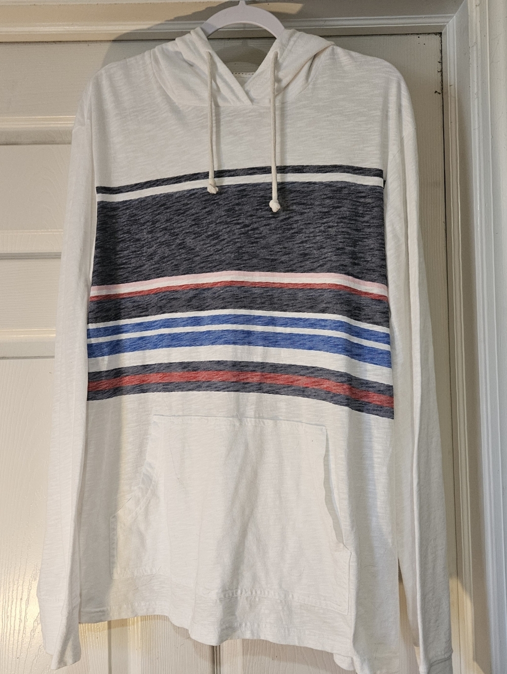 Men's Urban pipeline White Hooded Shirt with Navy, Blue and Red Stripe Panel XXL